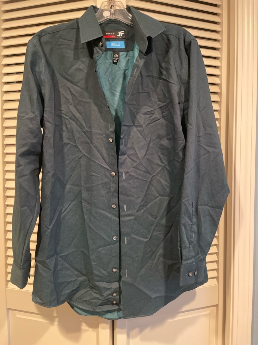 JF jf j.ferrar Men's Teal Green Button-Up Dress Shirt Jacket - Cool Max Tech - Picture 3 of 4